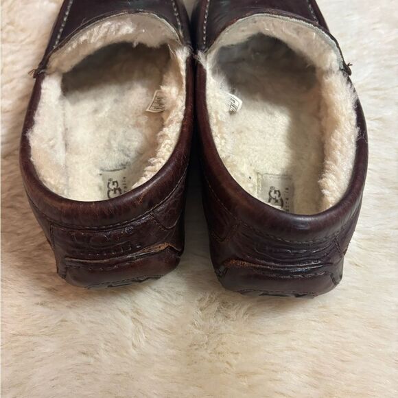UGG Men's Dark Brown Leather Slip-Ons - Picture 8 of 9